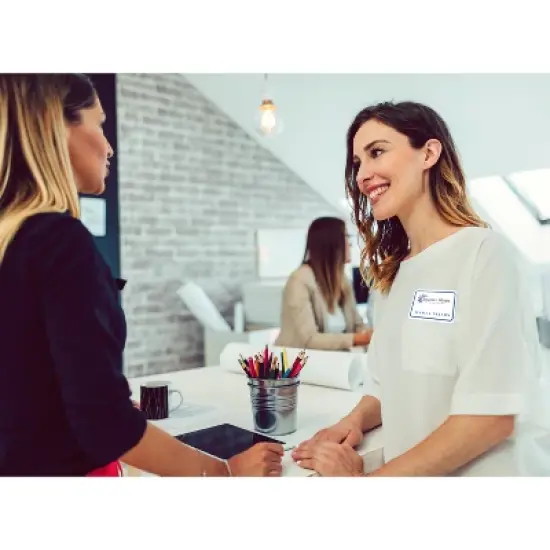 Avery Flexible Name Badges, 2-1/3" x 3-3/8", White with Blue Border, 400 per Pack, 2 Packs, 800 Removable Name Tag Stickers Total (01730) image {5}