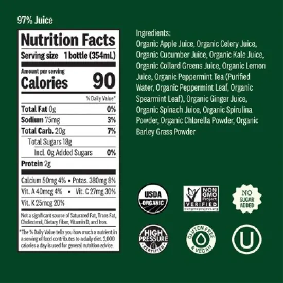 Suja Organic Mighty Dozen Cold Pressed Juice Drink - 12oz Bottle image {2}