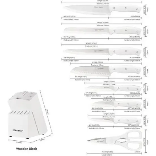 Knife Set with Holder, 15-Piece, White image {1}