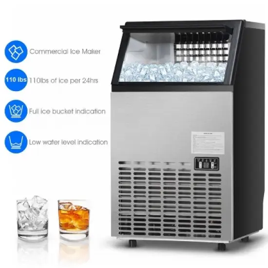 Costway Built-In Stainless Steel Commercial 110Lbs/24H Ice Maker Portable Ice Machine image {4}