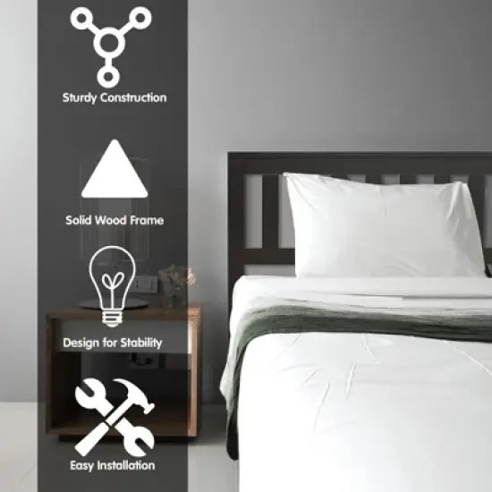 Costway Twin Wood Platform Bed with Headboard and Footboard Mattress Foundation image {3}