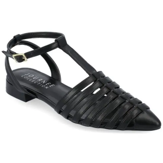 Journee Collection Womens Alivia Ankle Strap Block Heel Pointed Toe Flats image {9}