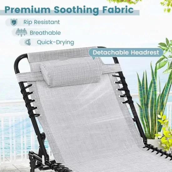 Costway 2 PCS Folding Chaise Lounge Chair Portable Sun Lounger with Adjustable Backrest Grey/Navy image {6}