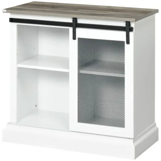 HOMCOM Farmhouse Kitchen Sideboard, Buffet Cabinet with Sliding Barn Door and Adjustable Shelves for Living Room image {3}