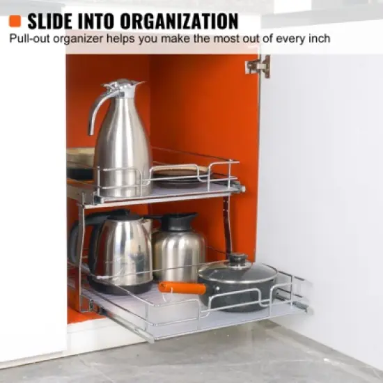 VEVOR 2 Tier 19"W x 20"D Pull Out Cabinet Organizer, Heavy Duty Slide Out Pantry Shelves, Chrome-Plated Steel Roll Out Drawers image {2}