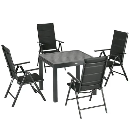 Outsunny 7 Piece Patio Dining Set for 6, Expandable Outdoor Table, Folding & Reclining Chairs, Aluminum Frames, Mesh Fabric Seats, Black image {3}