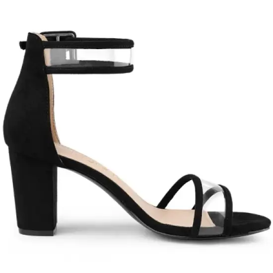 Allegra K Women's Clear Ankle Strap Chunky Heels Sandals image {6}