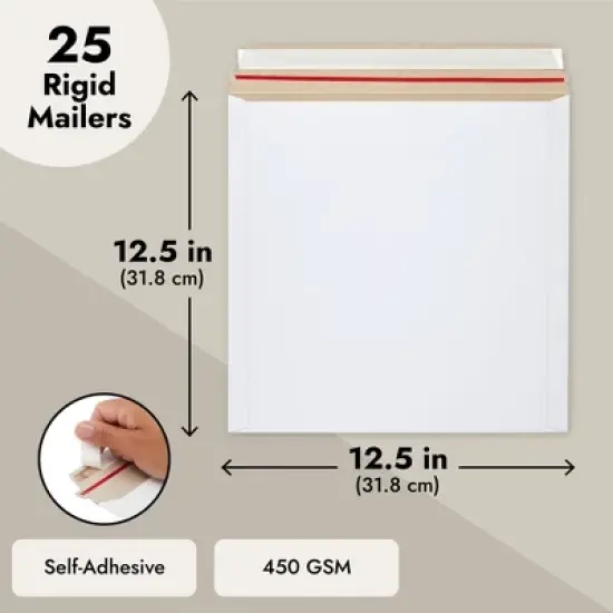 Juvale 25 Pack Rigid Mailers with Self Sealing Flap, Bulk Stay Flat 12 x 12 Envelopes for Shipping Photos, Calendars, 12.5 x 12.5 In image {5}