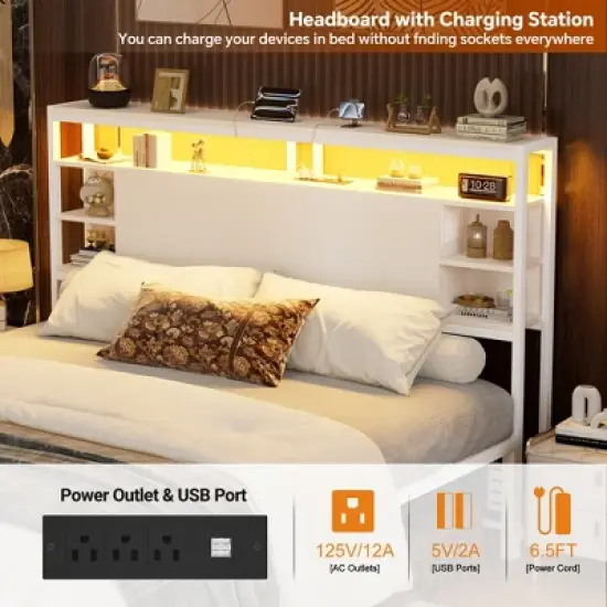 Aheaplus Headboards with Power Outlets and RGB LED Light image {2}