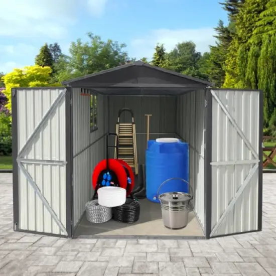 GDFStudio Cathy Motorcycle Outdoor Storage Shed with Window and Without Tracks image {1}