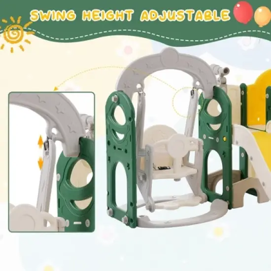 Kids and Swing Set, Toddler Freestanding Playset with Basketball Hoop, Climbing Frame and Telescope, Playground Birthday Gifts for Boys Girls image {4}