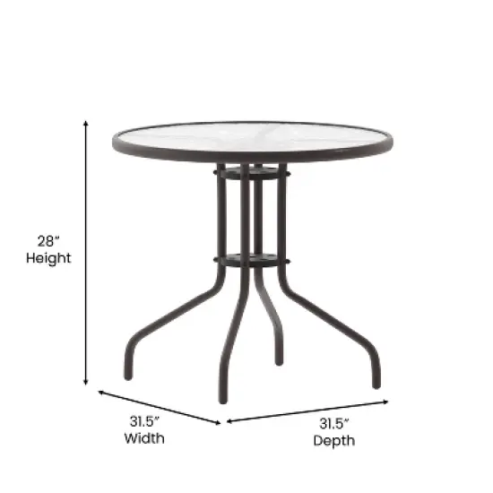 Emma and Oliver 31.5'' Round Glass Top Metal Table with 4 Aluminum Slat Stack Chairs image {9}