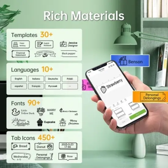 POLONO P31S Label Maker Machine with Tape, Portable Bluetooth Label Printer for Organizing Storage Office Home, with Multiple Templates image {3}