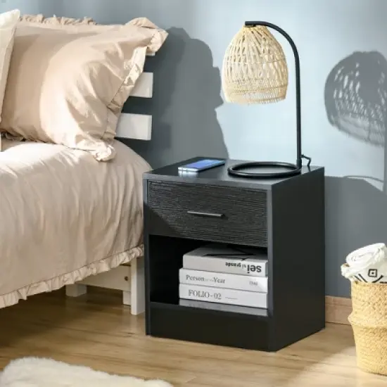 HOMCOM Modern Nightstand, Accent End Table with Drawer and Storage Shelf, Sofa Side Table for Living Room or Bedroom image {1}
