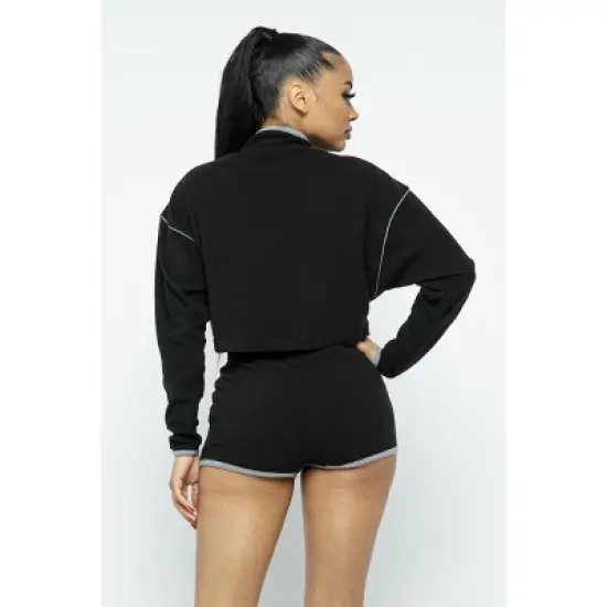 Slickblue Women's Activewear Set, Sporty Crop Top with Zipper & High-Waist Shorts, Casual Style, Black, Size S-L image {5}