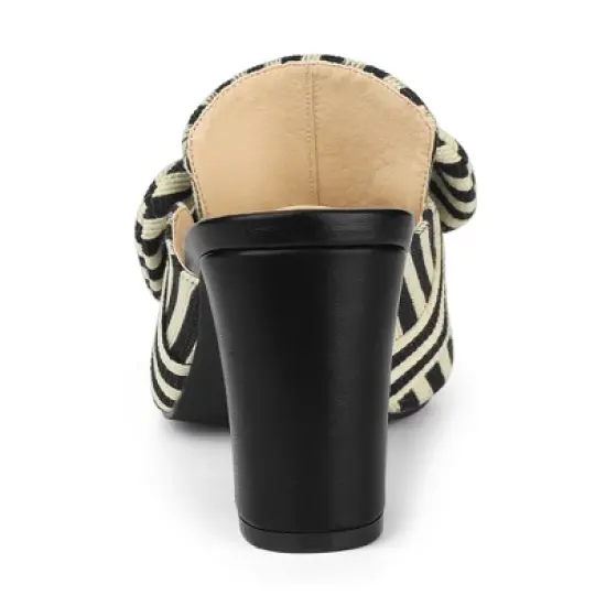 Allegra K Women's Stripe Bow Pointed Toe Block Heel Mules image {3}