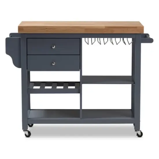 Sunderland Coastal and Farmhouse Natural Wood Kitchen Cart Gray, Light Brown - Baxton Studio image {8}
