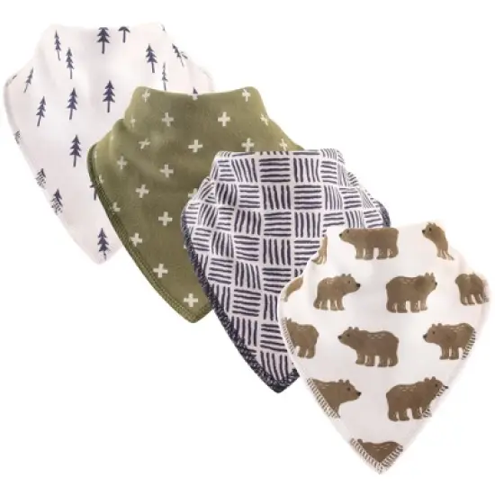 Hudson Baby Infant Boy Cotton Fleece Bandana Bibs 4pk, Bear, One Size image {1}