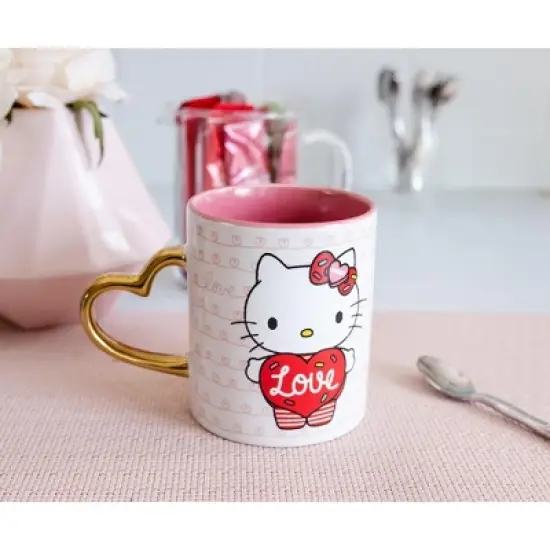 Silver Buffalo Sanrio Hello Kitty Love Heart-Shaped Handle Ceramic Mug | Holds 14 Ounces image {2}