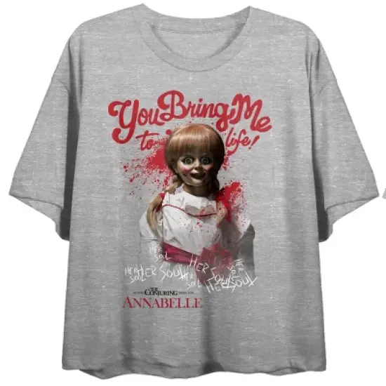 Annabelle You Bring Me To Life Crew Neck Short Sleeve Gray Heather Women's Crop T-shirt image {3}