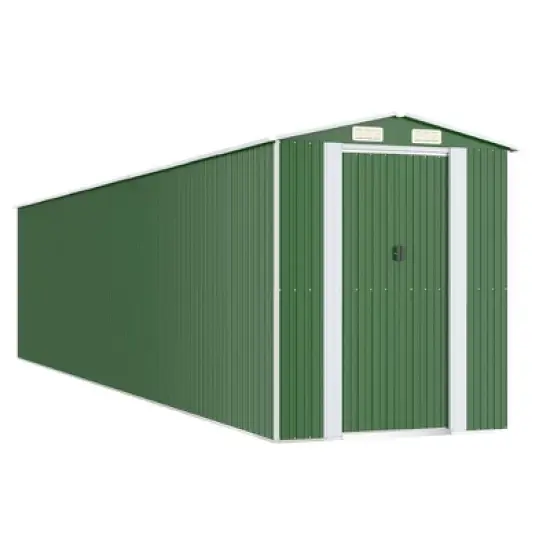 vidaXL Garden Shed Green Galvanized Steel Large Garden Shed - 75.6" x 369.3" x 87.8" image {8}