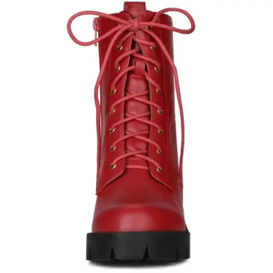 Allegra K Women's Lace-Up Platform Chunky Heels Combat Boots image {2}