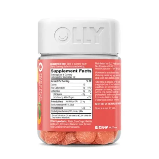 OLLY Probiotic + Prebiotic Gummies - Peachy Peach - 30ct image {2}