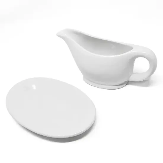 KOVOT White Elegant 12oz Ceramic Gravy Boat and Saucer Plate Set - Perfect for Gravies, Sauces, and Dressings - Microwave and Dishwasher Safe image {2}
