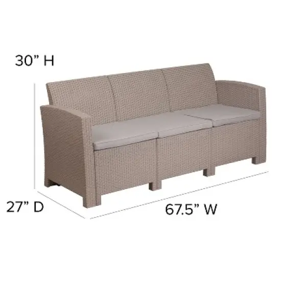 Merrick Lane Outdoor Furniture Resin Sofa Faux Rattan Wicker Pattern Patio 3-Seat Sofa With All-Weather Cushions image {9}