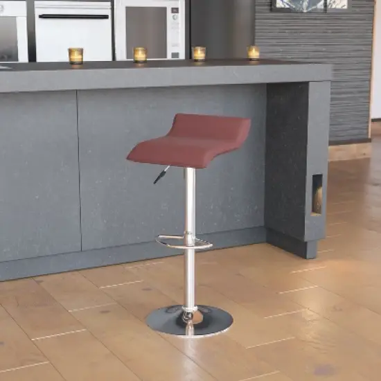Emma and Oliver Solid Wave Seat Vinyl Adjustable Height Barstool with Chrome Base image {1}
