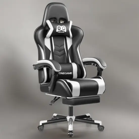 KERDOM Gaming Chair, Computer Chair with footrest and Lumbar Support,Black-White image {7}