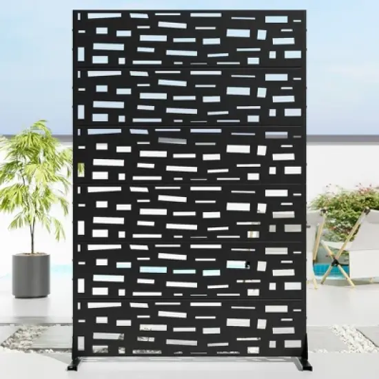 1-Piece 46.8 In. W x 71.37 In. H Wide Edged Black Galvanized Sheet Screen Outdoor Metal Screen Decorative Art Panel (6-Piece Assembly) image {6}