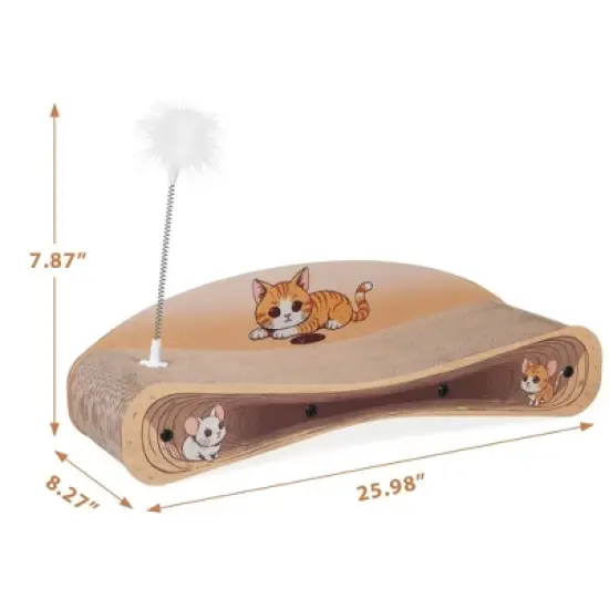 Sandinrayli Cat Scratcher Lounge Bed, Reversible 2-in-1 Cardboard Scratching Board, Durable Curved Cat Scratch Pad, natural wood image {5}