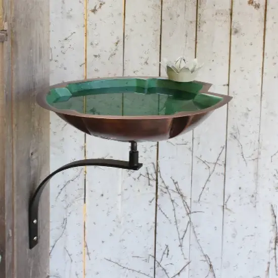 13.75" Lilypad Birdbath with White Flower and Wall Mount Bracket Copper Plated an Patina Finish - Achla Designs image {1}