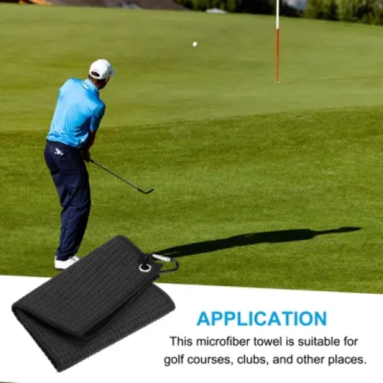 Unique Bargains Super Absorbent Waffle Pattern Tri-Fold Microfiber Golf Towels with D Clips image {4}