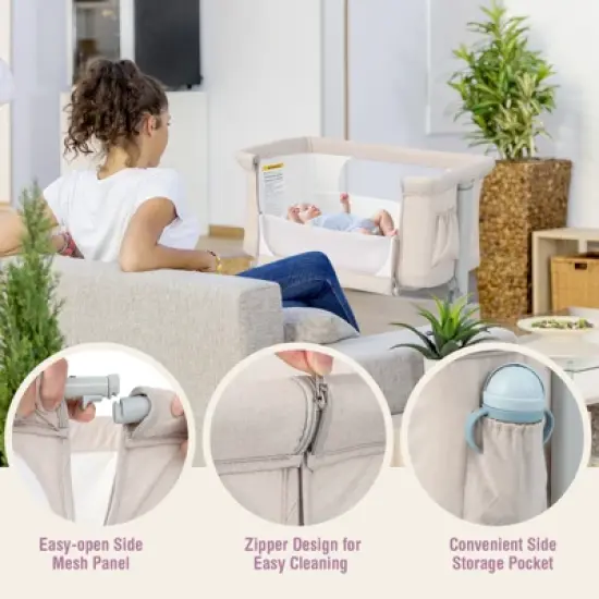 Infans 3-in-1 Baby Bassinet Beside Crib with 5-Level Adjustable Heights Beige image {3}
