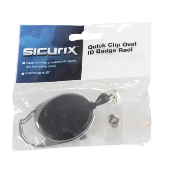 SICURIX Quick Clip Oval ID Badge Reel, Black, Pack of 6 image {3}