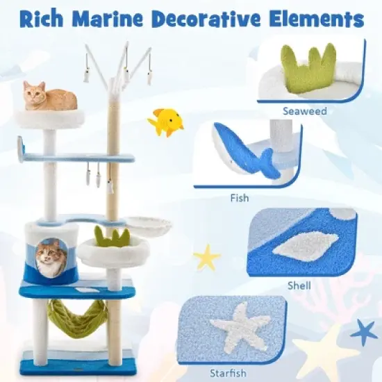 Petsite Ocean-themed Cat Tree with Sisal Covered Scratching Posts Condo Perch Indoor Tower image {8}