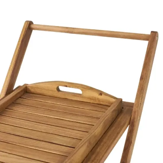 GDFStudio Kenilworth Outdoor Rustic Acacia Wood Bar Cart with Removable Tray and Wheels, Natural Brown image {6}