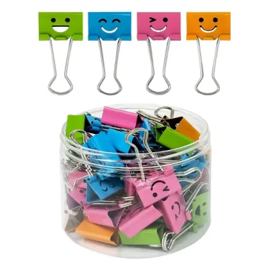 Wrapables Smiling Face Binder Clips for Office, Paper Clamps, Paper Clips, (Set of 48) Medium image {7}