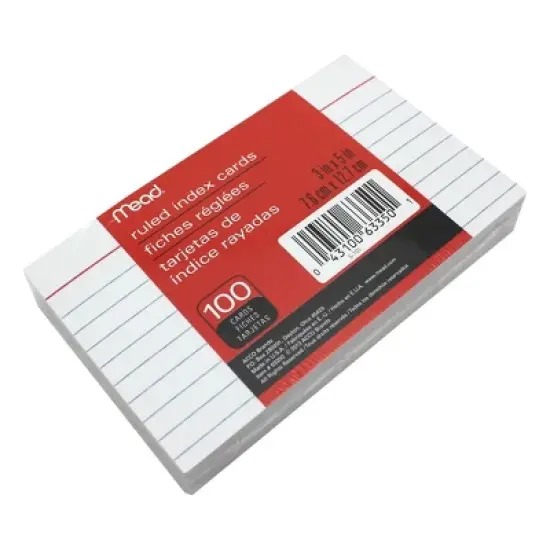 Mead&reg; Index Cards, Ruled, 3" x 5", 100 Per Pack, 12 Packs image {1}