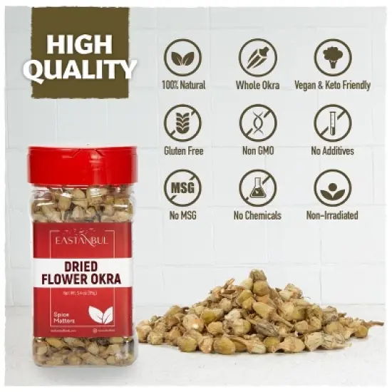 Eastanbul Dried Okra, Dried Ladies' Finger Ocra, Dry Ochro, Bamie AKA Kuru Bamya for Snacks, Stews, Gumbo, 3.4oz image {7}