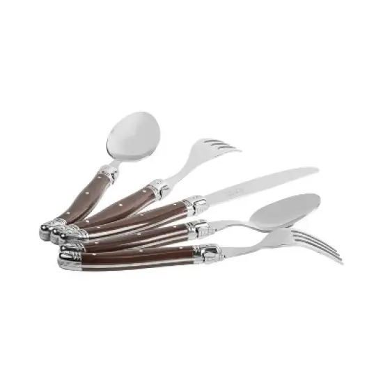 French Home 20pc Stainless Steel Laguiole Flatware Set Chocolate Brown image {1}