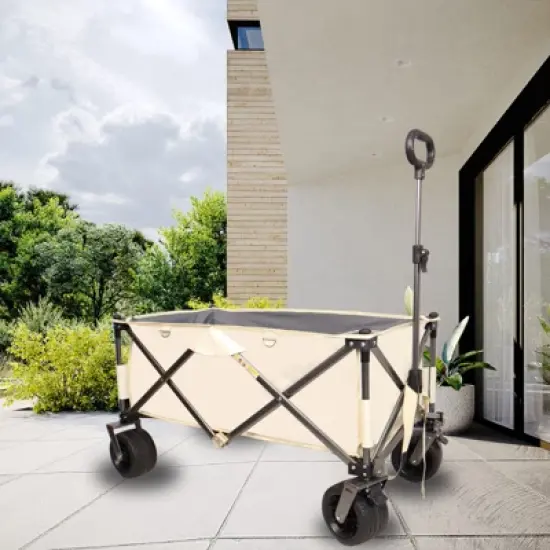 DSVIMOY Outdoor Serving Carts, Folding Serving Carts with Drink Holders, Portable Carts with Adjustable Handle, White, 36.22"*21.65"*41.33" image {4}