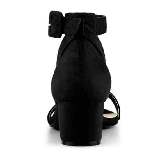 Allegra K Women's Ankle Strap Block Low Heel image {3}