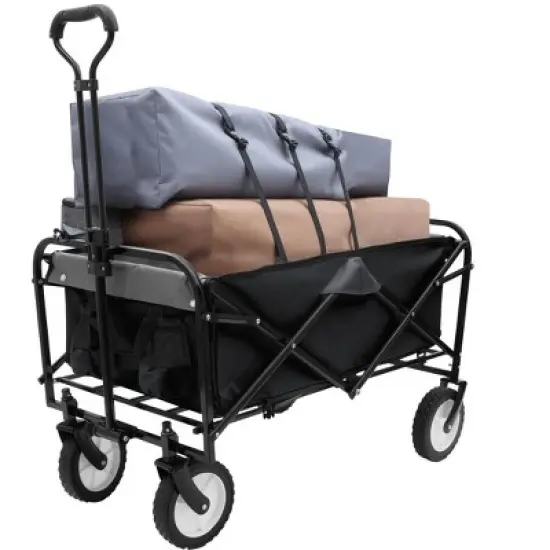 YONWAY Collapsible Foldable Beach Wagon Cart with Strapping System and 3pcs Plastic Liner Bag,Loading Capacity 360lbs for Camping Shopping image {9}