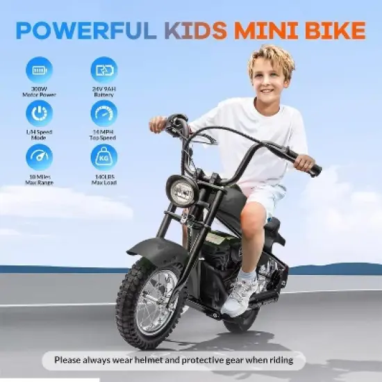 Jojoka Electric Motorcycle for Kids, 24V 250W Dirt Bike, Two Speed Modes up to 14MPH, Dirt Bike with LED Lights, Ride for Teens image {1}