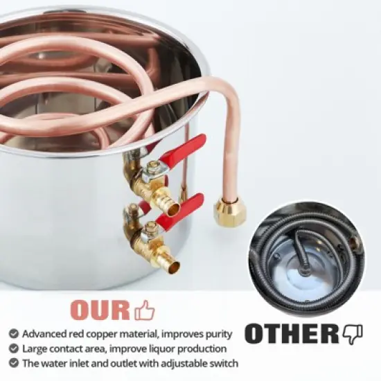 Garvee Alcohol Still Stainless Steel Alcohol Distiller Copper Tube Spirit Boiler with Build-In Thermometer for Brewing Whisky Wine Brandy image {6}