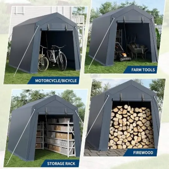 GustoWave 7x10 FT Portable Outdoor Storage Shed, UV-Resistant Carport for Motorcycle, Firewood image {2}