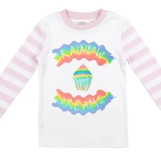 Rainbow Dreams Youth Girls Pink & White Striped Long Sleeve Shirt & Sleep Pants Set image {2}